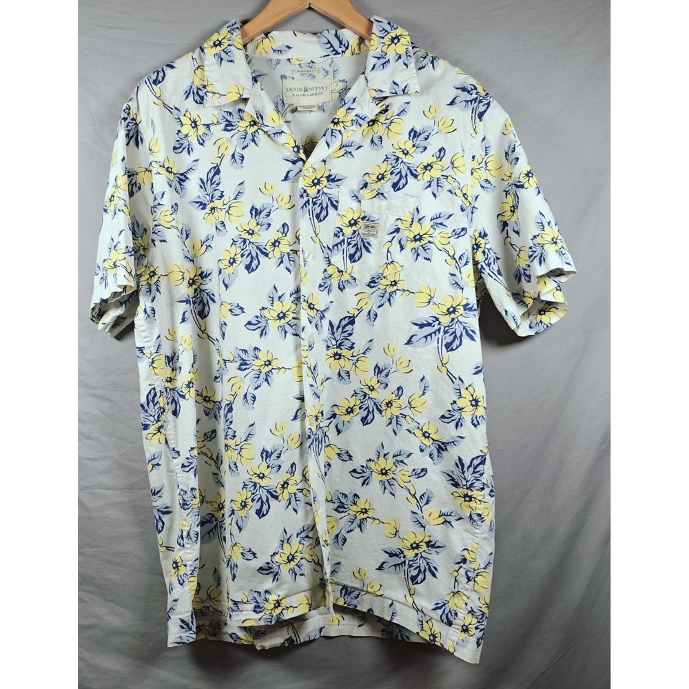 Denim & Supply Ralph Lauren Mens Floral Button Down Shirt White Yellow Blue L